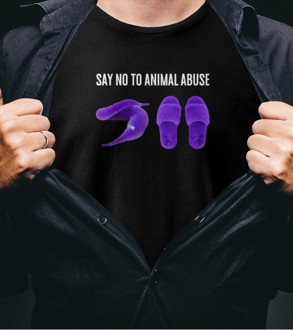Say No To Animal Abuse Worm On A String Meme Purple Slippers T-Shirt