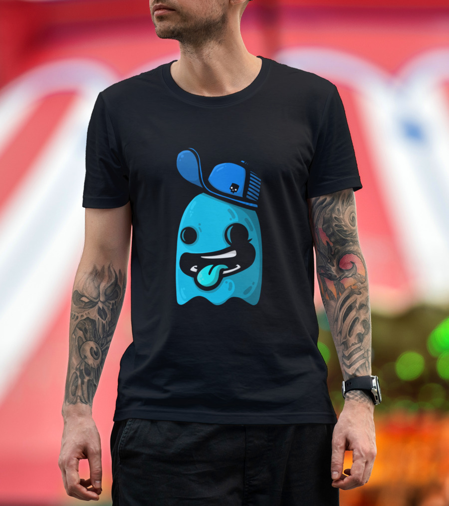 Blue Ghost with Cap Playful Character Tongue Out T-Shirt