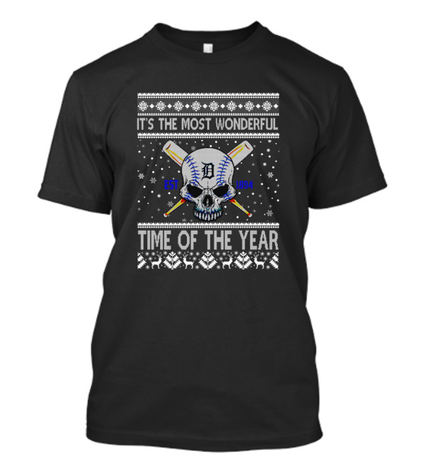 It's The Most Wonderful Time Of The Year Detroit Baseball Skull Snowflake Sweater 1894 T-Shirt