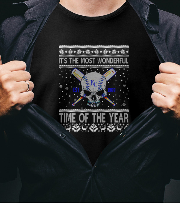 It's The Most Wonderful Time Of The Year Kansas City KC Skull Bat Snowflakes EST 1969 T-Shirt