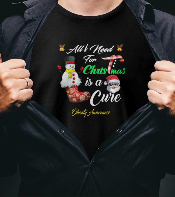All I Need For Christmas Is A Cure Obesity Awareness Festive Santa Snowman T-Shirt