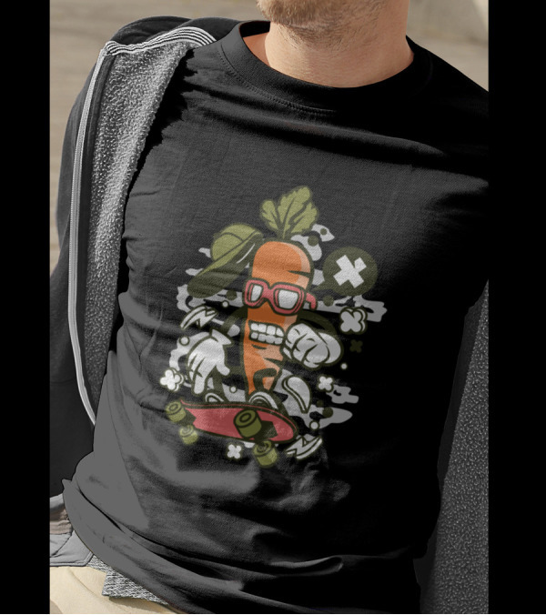 Carrot Skater Goggles And Gloves With Cap And Skateboard Comic T-Shirt