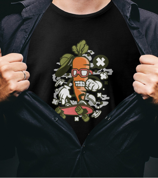 Carrot Skater Goggles And Gloves With Cap And Skateboard Comic T-Shirt