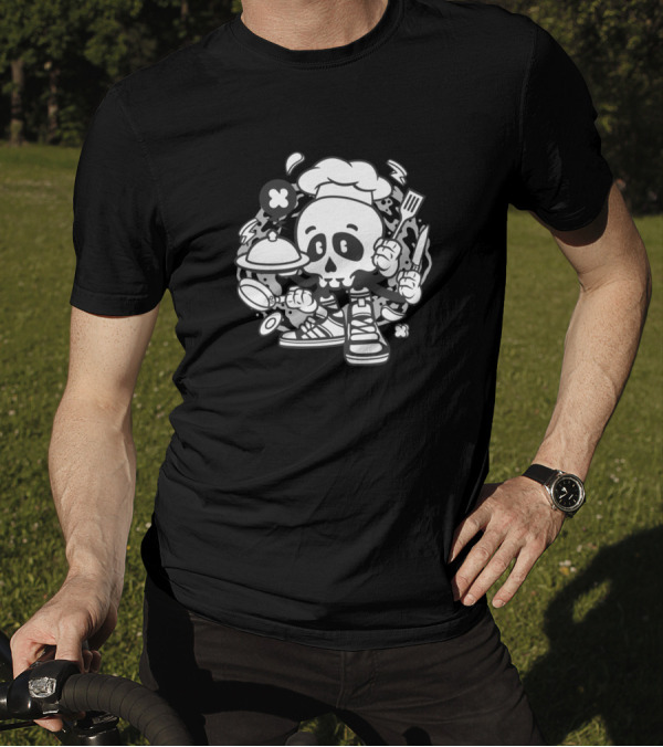 Whimsical Chef Skull Graphic For Animated Characters Comics And Pop Culture Fans T-Shirt