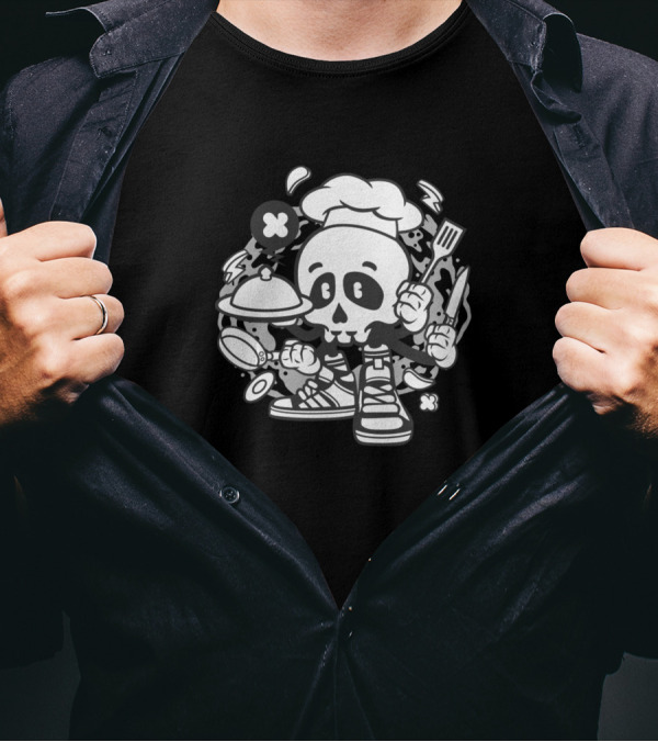 Whimsical Chef Skull Graphic For Animated Characters Comics And Pop Culture Fans T-Shirt