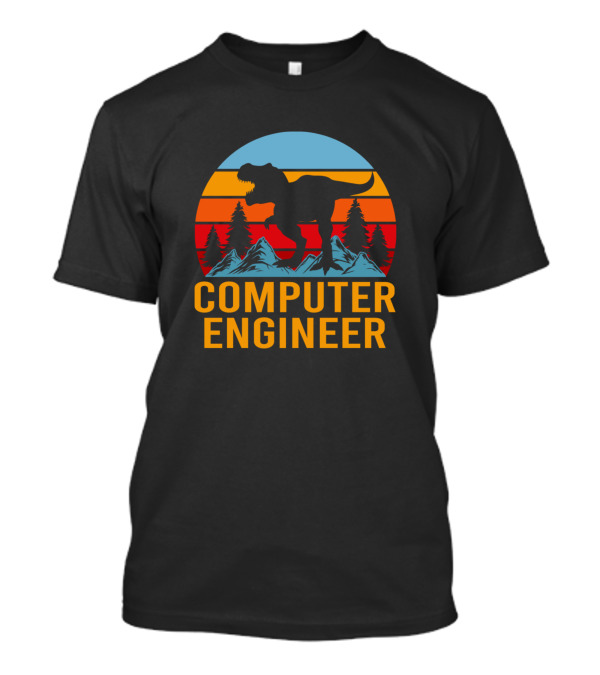 Computer Engineer Dinosaur With Mountain Sunset T-Shirt