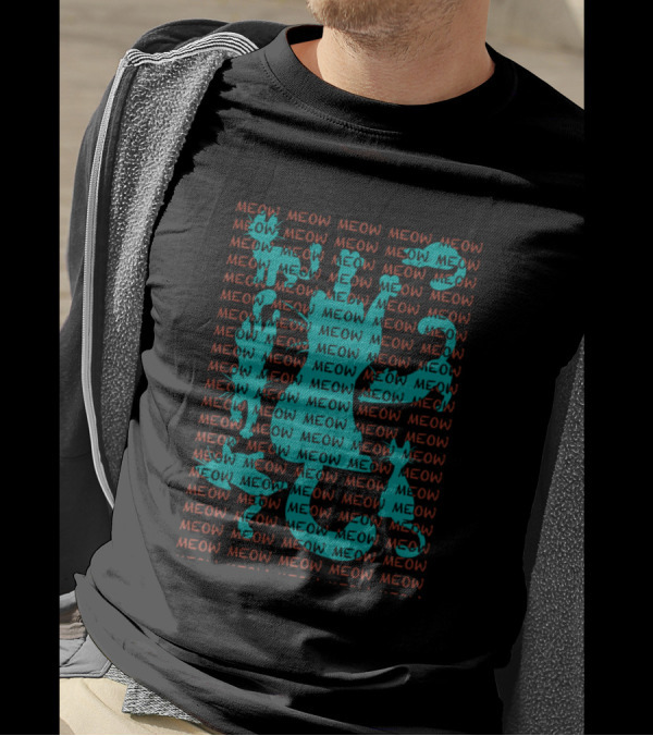 Meow Meow Meow Cat Silhouette Wall Of Text T-Shirt