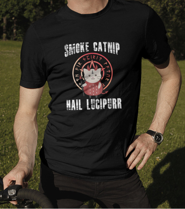 Smoke Catnip Hail Lucipurr Funny Sarcastic Cats With Occult Circle T-Shirt