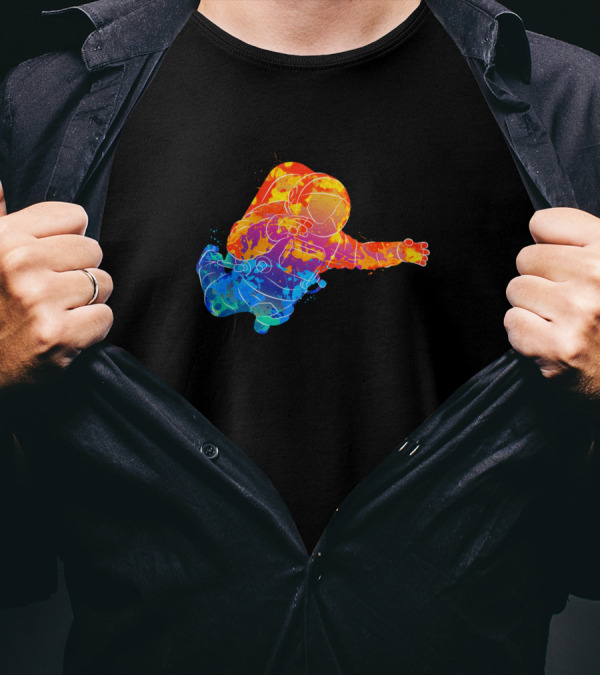 Astronaut Zero Gravity Floating Colorful Space Painting T-Shirt