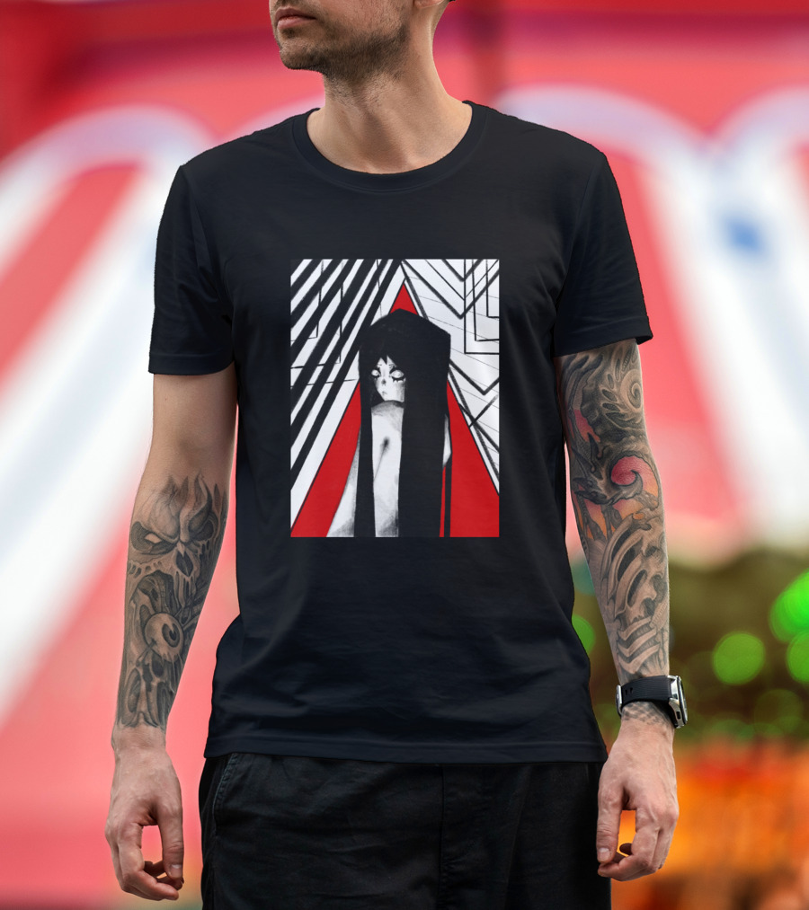 Ghost Gal Red and Black Abstract Geometric Background T-Shirt