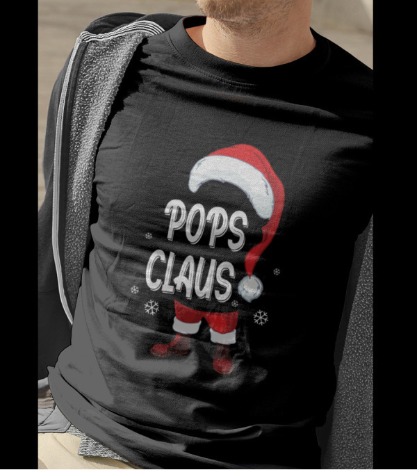 Pops Claus Santa Dancing Around Snowflakes Merry T-Shirt