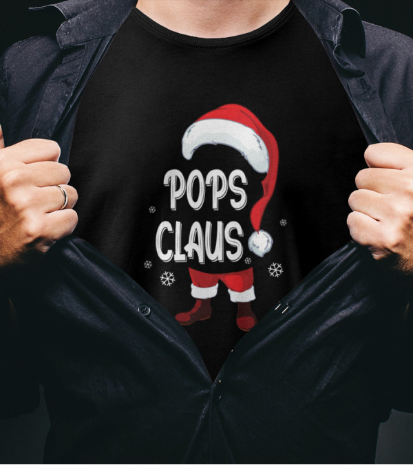 Pops Claus Santa Dancing Around Snowflakes Merry T-Shirt