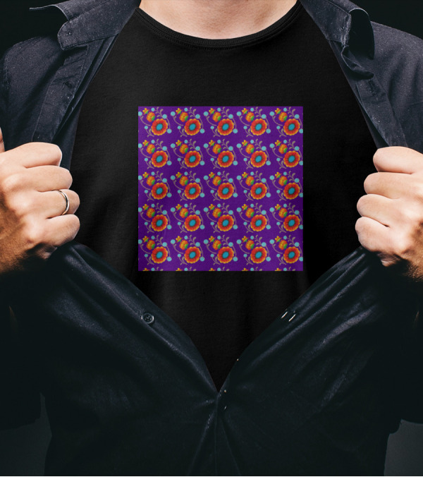 Autumn Patterns Colorful Abstract Flower Repetition T-Shirt