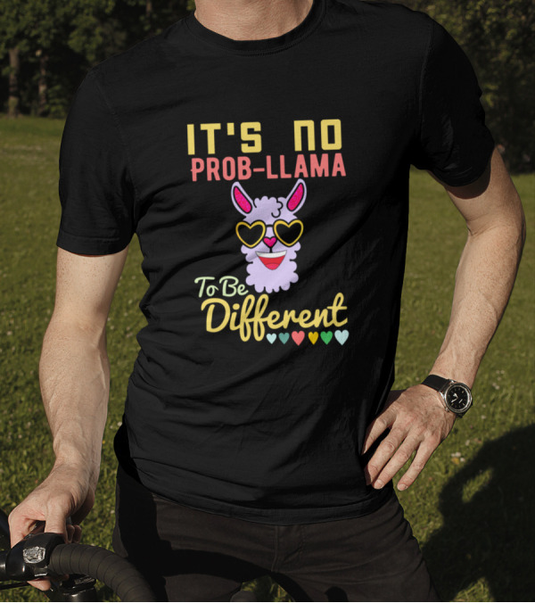 It's No Prob-Llama To Be Different Cute Llama With Heart Sunglasses T-Shirt