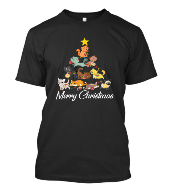Merry Christmas Tree Star Cats T-Shirt