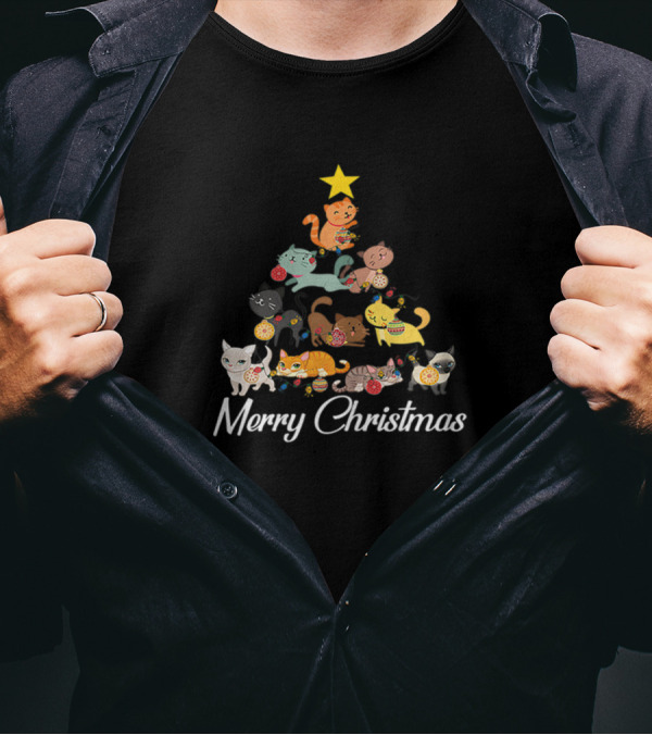 Merry Christmas Tree Star Cats T-Shirt