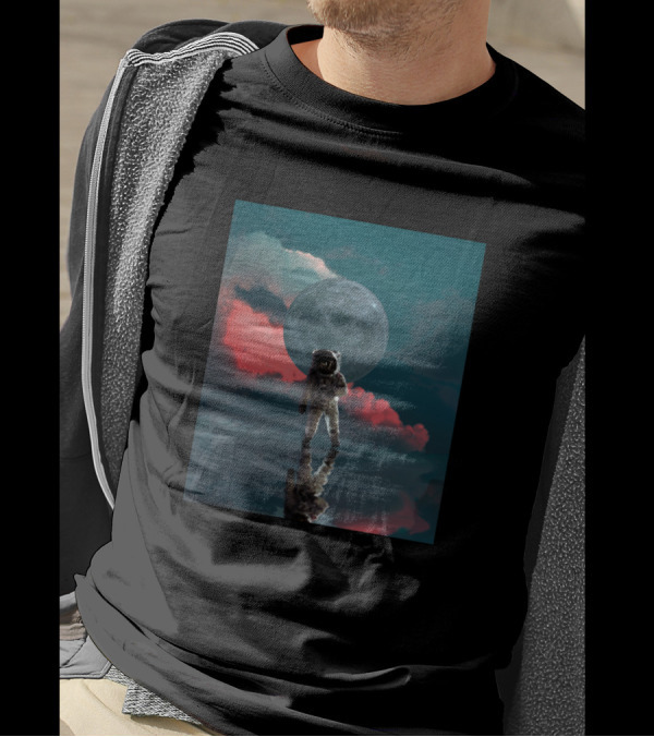 Astronaut Reflected In Celestial Moonlit Space Walk With Unique Cool Science Vibes T-Shirt
