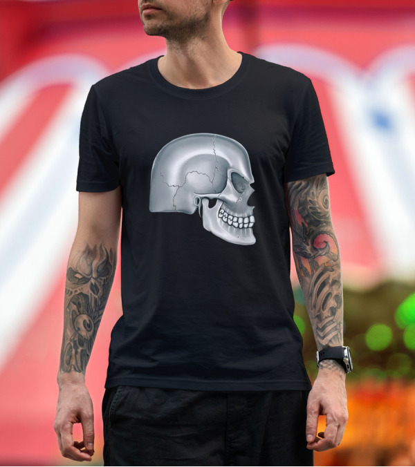 Premium T-Shirt: Gray Skull with Crack Details T-Shirt Gray Skull with Crack Details T-Shirt