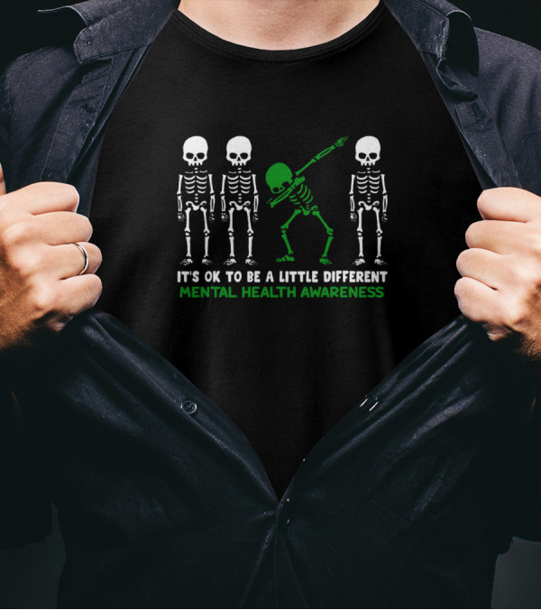 Mental Health Awareness It's Ok To Be A Little Different Skeleton Dab T-Shirt