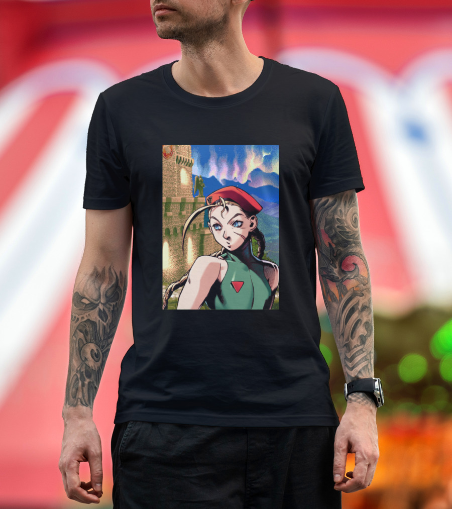 Street Fighter Cammy Northern Lights Fortress Scene T-Shirt