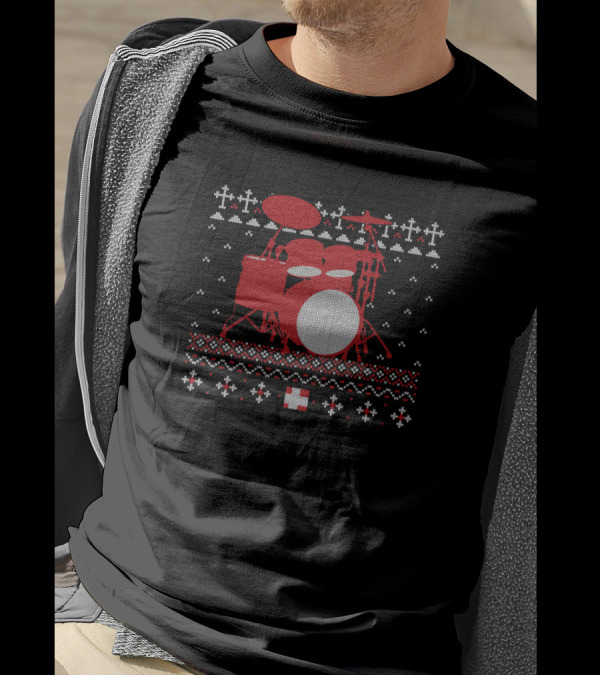 Christmas Drumset Ugly Sweater Percussionist Drummer Musician T-Shirt