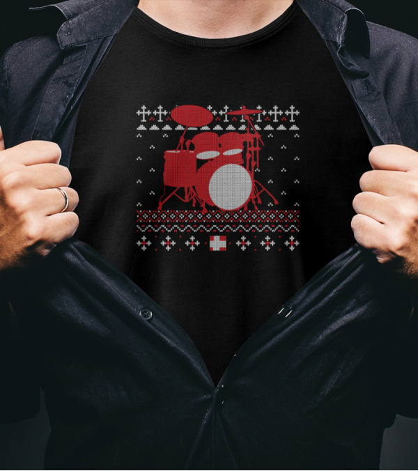 Christmas Drumset Ugly Sweater Percussionist Drummer Musician T-Shirt