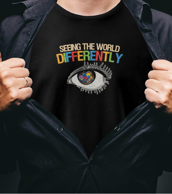 Seeing The World Differently Autism Awareness Eye With Heart Puzzle T-Shirt