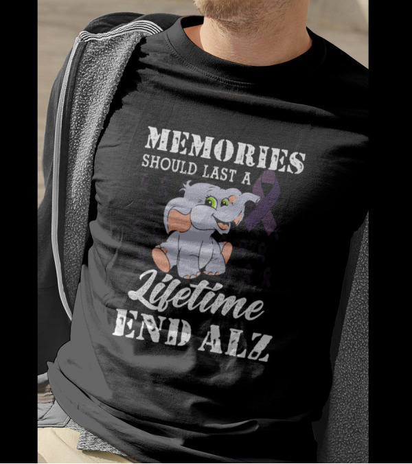 Memories Should Last A Lifetime End Alz Elephant Purple Ribbon Awareness T-Shirt