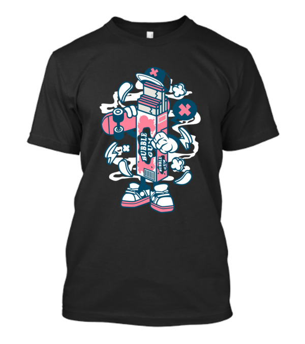Bubble Gum Box With Skateboard And Cartoon Elements T-Shirt