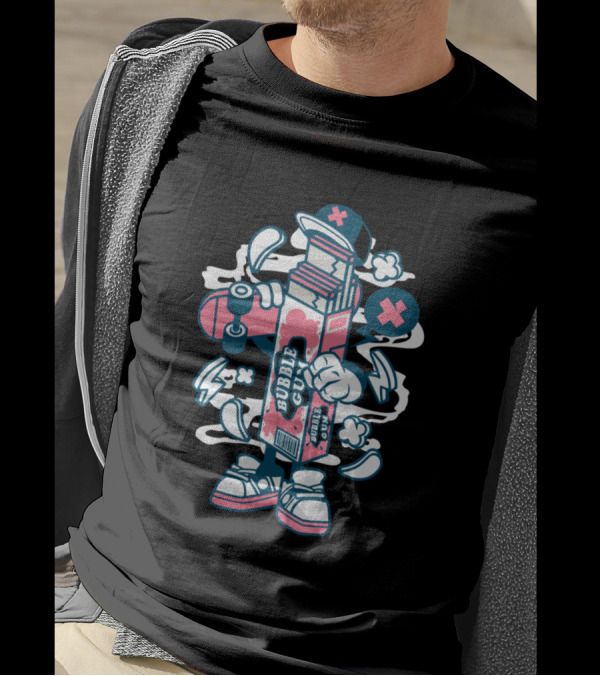 Bubble Gum Box With Skateboard And Cartoon Elements T-Shirt