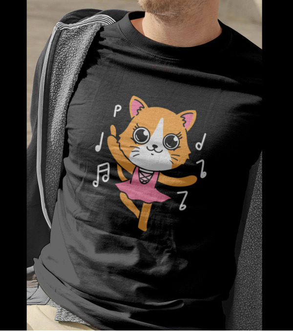 Cat Ballet Dancer With Music Notes For Ballet Lover T-Shirt