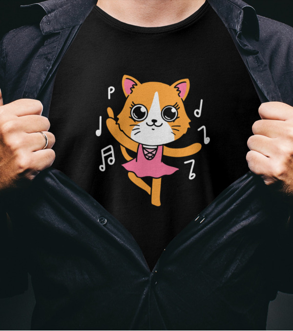 Cat Ballet Dancer With Music Notes For Ballet Lover T-Shirt