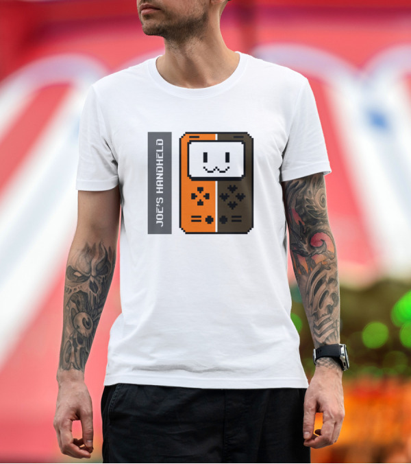 Premium T-Shirt: JOE'S HANDHELD PUSH START TO ENTER Retro Gaming Console T-Shirt JOE'S HANDHELD PUSH START TO ENTER Retro Gaming Console T-Shirt