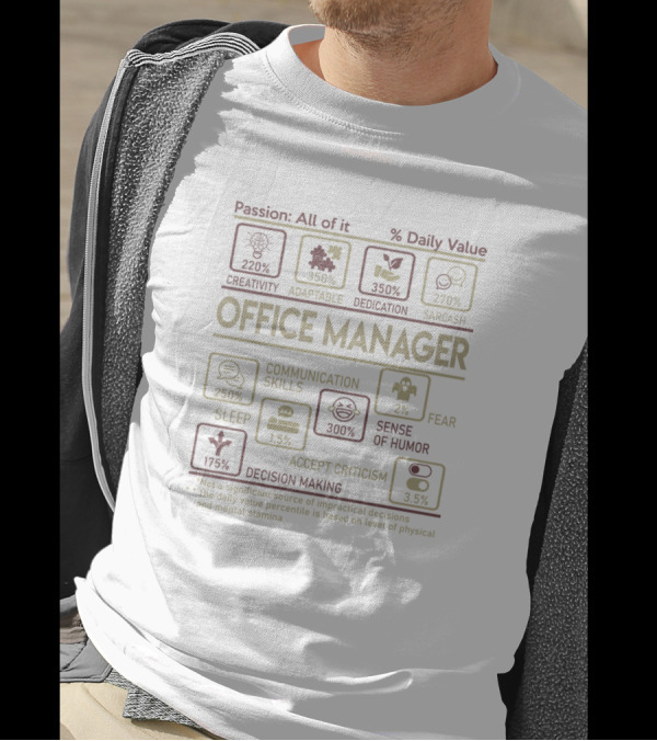 Office Manager Passion Creativity Adaptable Dedication Sarcasm Communication Skills Fear Acceptance Humor T-Shirt