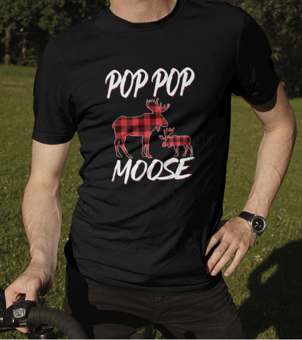 Pop Pop Moose Red Plaid Matching Family Christmas T-Shirt