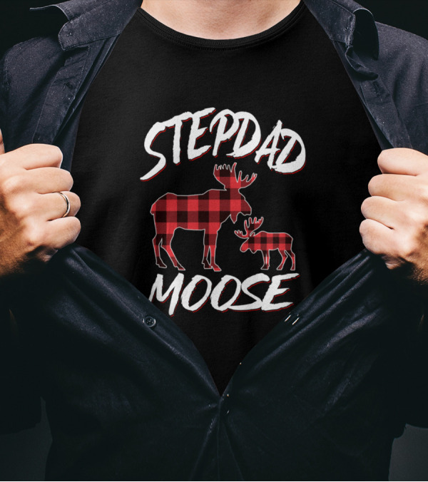 Stepdad Moose Red Plaid Matching Family Christmas T-Shirt