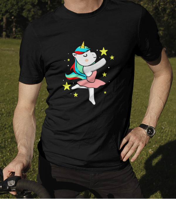 Whimsical Unicorn Ballet Dancer Surrounded By Stars For Ballet Enthusiasts T-Shirt