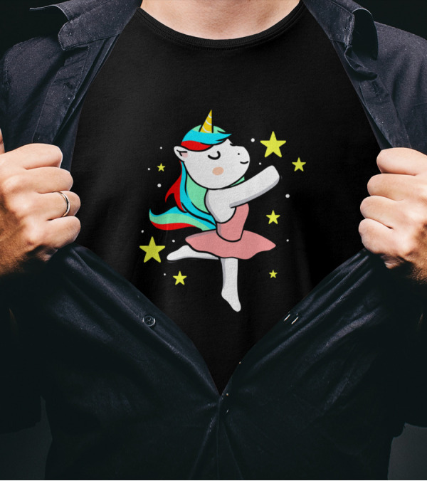 Whimsical Unicorn Ballet Dancer Surrounded By Stars For Ballet Enthusiasts T-Shirt