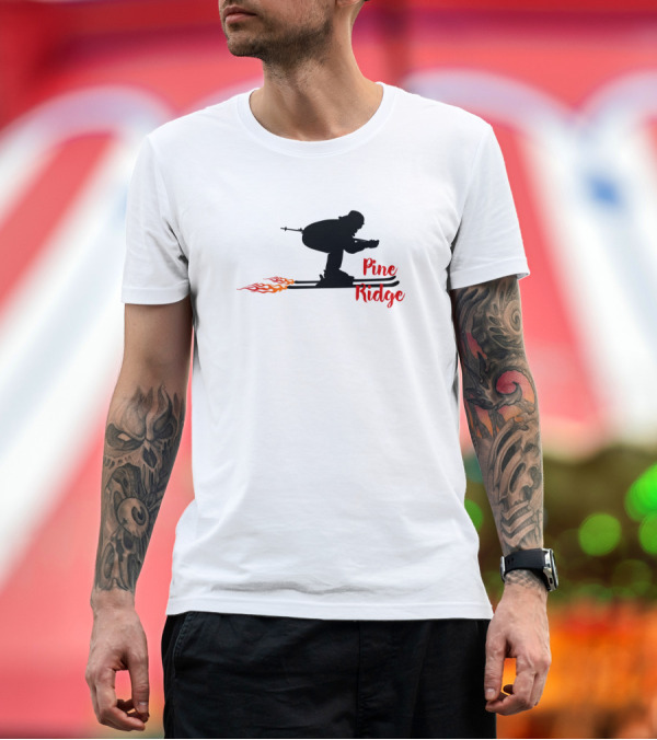 Premium T-Shirt: Pine Ridge Skiing Silhouette with Flames T-Shirt Pine Ridge Skiing Silhouette with Flames T-Shirt