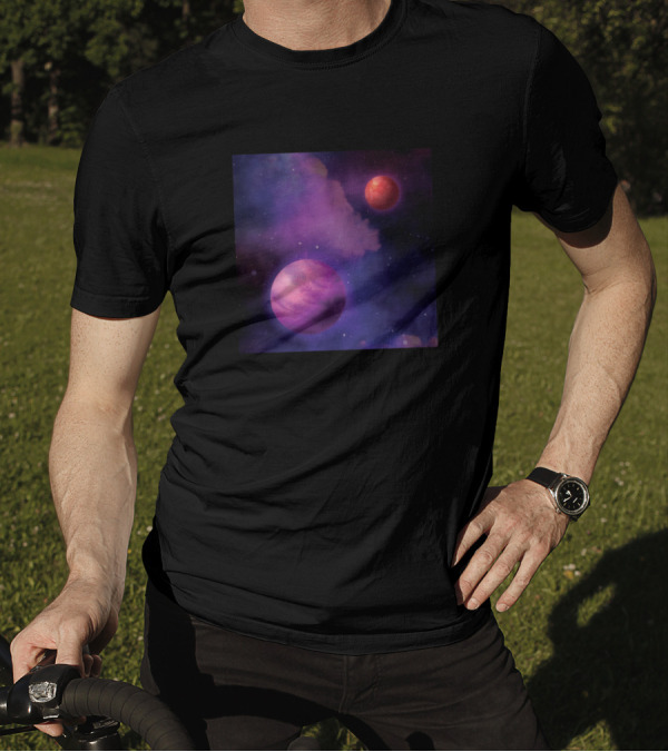 Space Galaxy Universe Planets Science Outer Space Purple Cosmic Nebula Scene T-Shirt