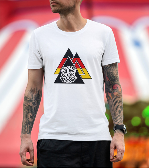 Premium T-Shirt: 9 Worlds German Yggdrasil Valknut Triangles T-Shirt 9 Worlds German Yggdrasil Valknut Triangles T-Shirt