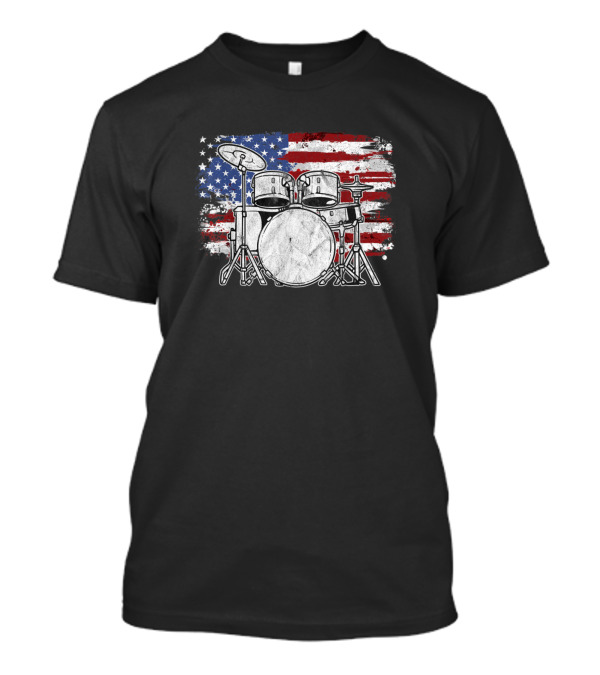 Drummer Drum Set American Flag USA 4th Of July Independence Day T-Shirt