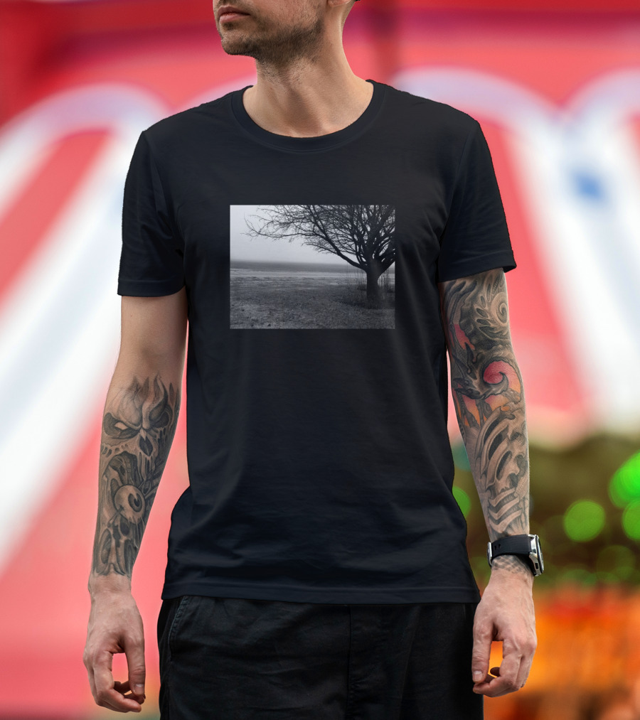 Foggy Pasture Lone Tree in Misty Field T-Shirt