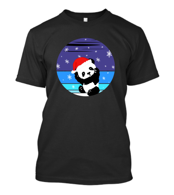A Cute Little Panda With A Christmas Cap And Snowflakes T-Shirt