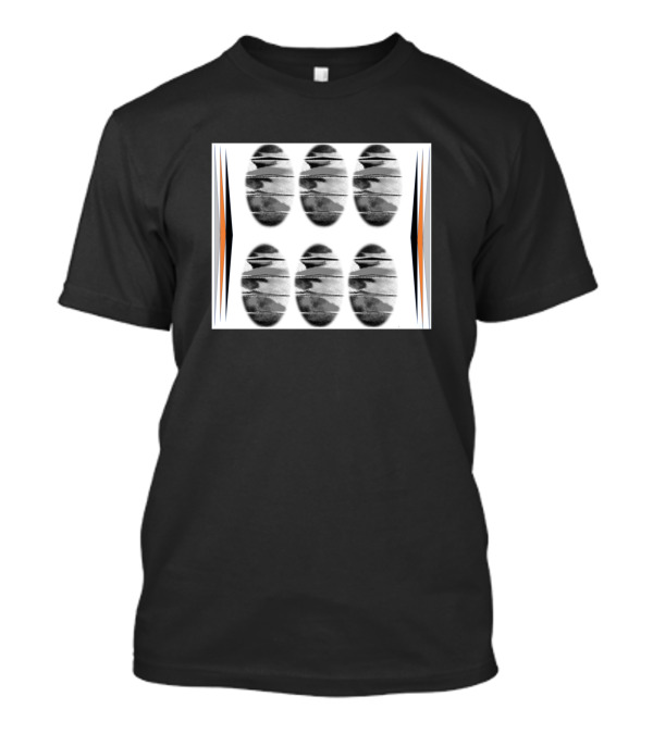 Abash Terra Roubas Repeated Abstract Oval Pattern With Black And Orange Accents T-Shirt