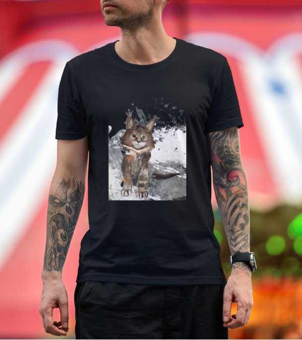 Premium T-Shirt: Cat Lynx Watercolor Canvas Painting T-Shirt Cat Lynx Watercolor Canvas Painting T-Shirt