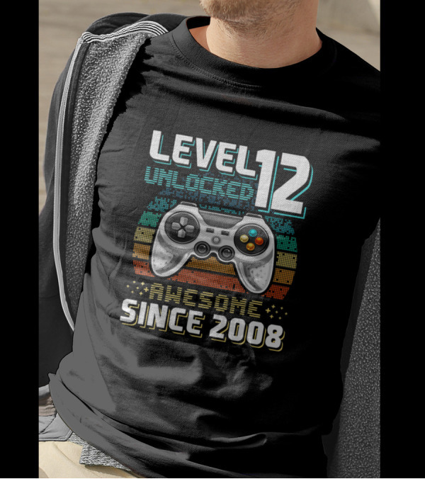 Level 12 Unlocked Awesome Since 2008 Video Game Controller T-Shirt