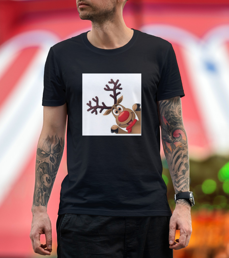 Rudolf the Red-Nosed Reindeer Christmas Character with Big Antlers and Red Nose T-Shirt