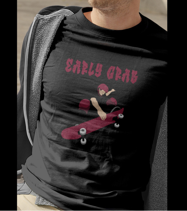 Early Grab Red Skater Boy Skateboarding Action T-Shirt