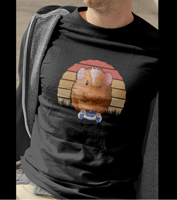 Guinea Pig Video Game Lover Gaming Controller Retro Sunset Cute Guinea Pig T-Shirt